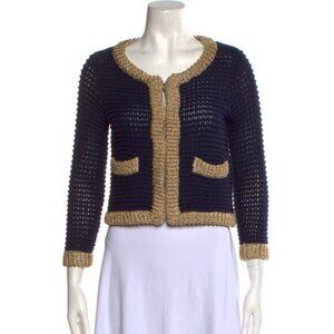 3.1 PHILLIP LIM Knitted Cardigan Size XS Navy Metallic Gold